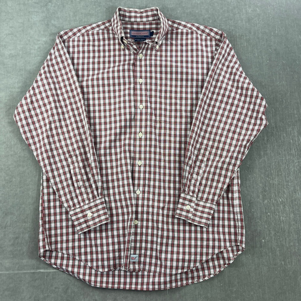 Vineyard Vines Mens Large Red White Blue Plaid Murray Shirt Button‎ Down Cotton